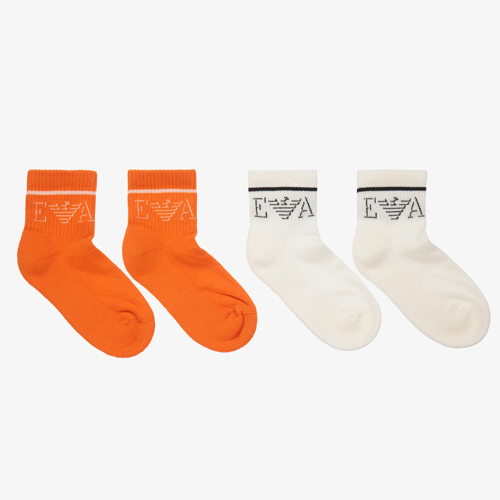 Emporio Armani - White & Orange Socks (2 Pack) | Childrensalon