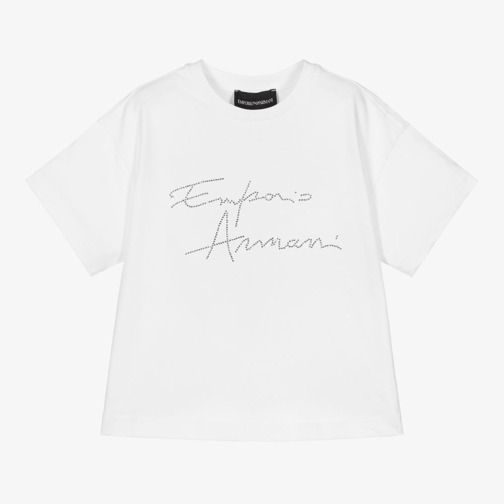 Emporio Armani - Белая футболка с серебристым логотипом | Childrensalon