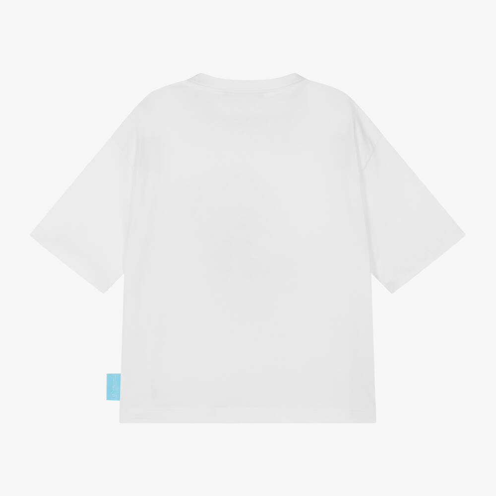 Emporio Armani-White Smurf Organic Cotton T-Shirt | Childrensalon Outlet