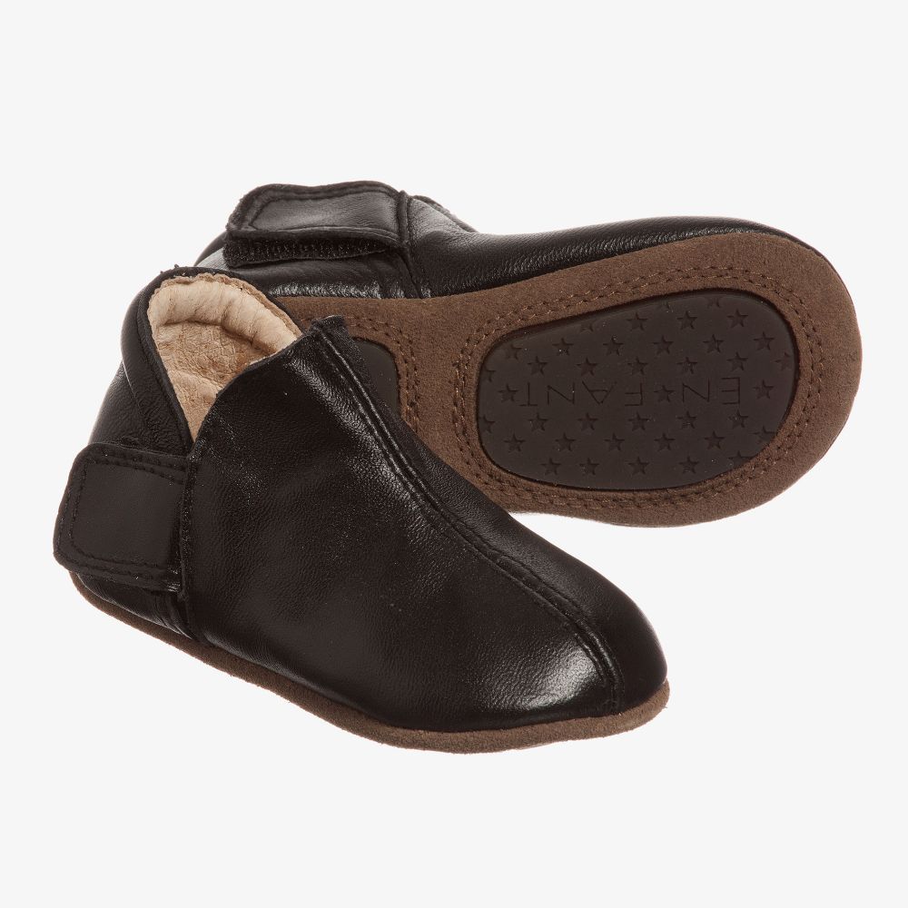 EN FANT - Black Leather First-Walker Shoes | Childrensalon