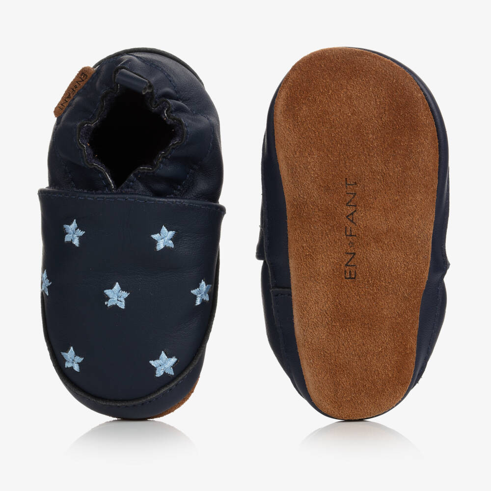 EN FANT-Blue Leather Stars Slippers | Childrensalon Outlet