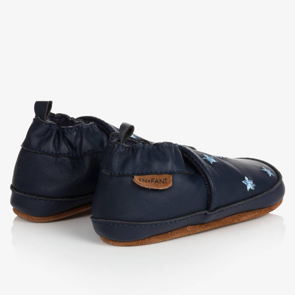 EN FANT-Blue Leather Stars Slippers | Childrensalon Outlet