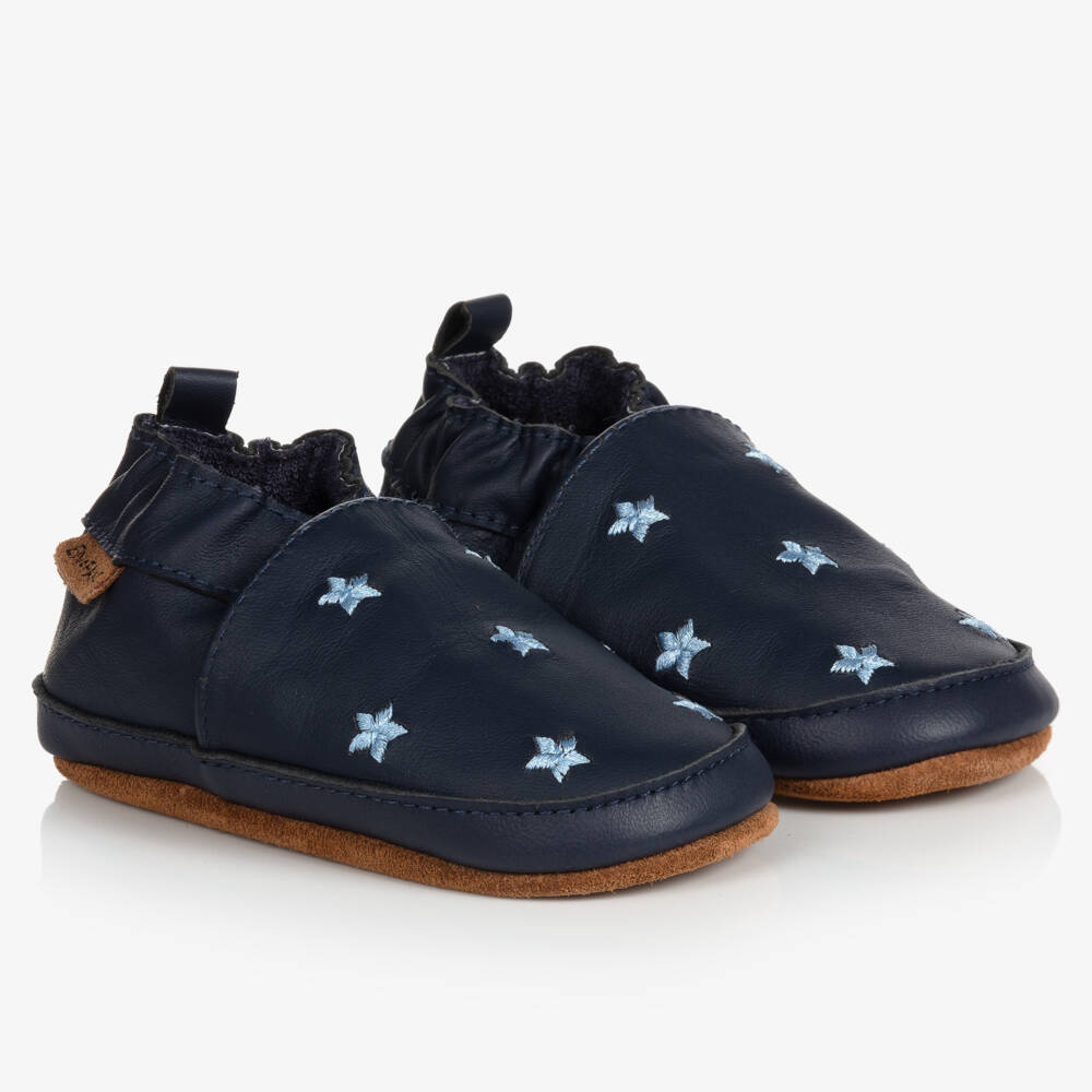 EN FANT-Blue Leather Stars Slippers | Childrensalon Outlet