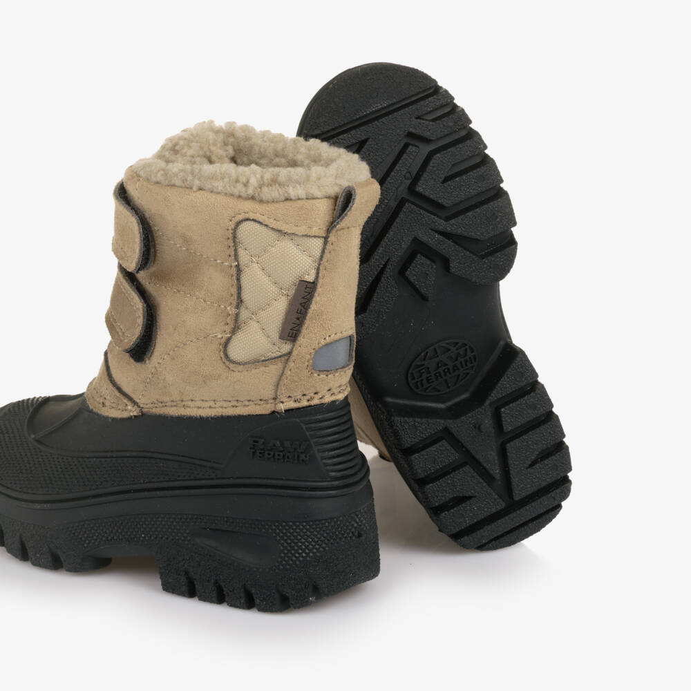 EN FANT-Boys & Girls Beige & Black Velcro Snow Boots | Childrensalon Outlet