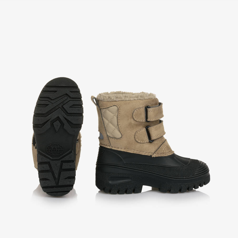 EN FANT-Boys & Girls Beige & Black Velcro Snow Boots | Childrensalon Outlet