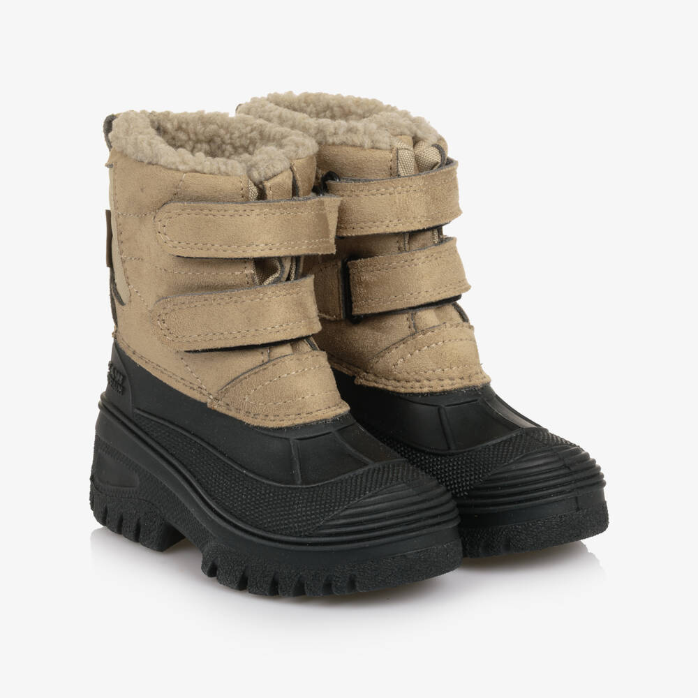 EN FANT-Boys & Girls Beige & Black Velcro Snow Boots | Childrensalon Outlet