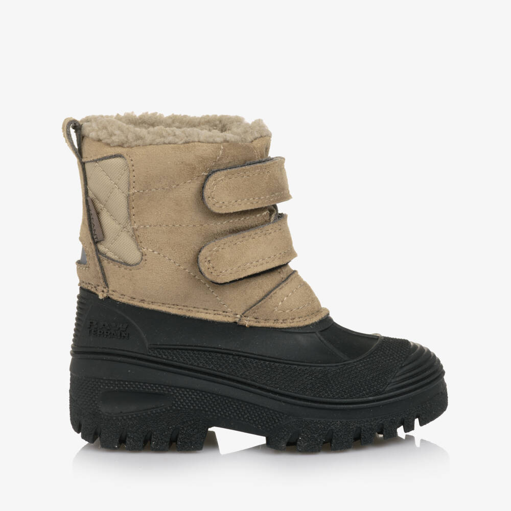 EN FANT-Boys & Girls Beige & Black Velcro Snow Boots | Childrensalon Outlet