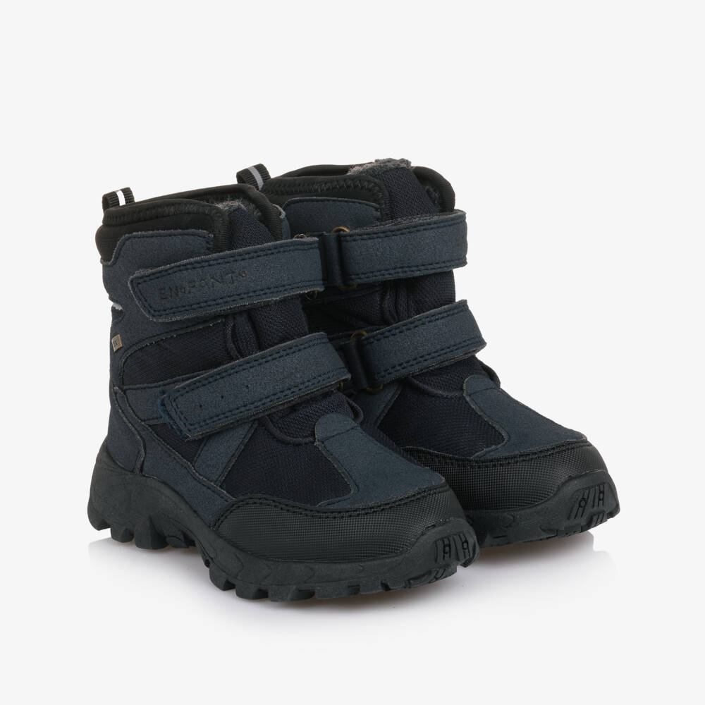 EN FANT-Boys & Girls Blue Faux Suede & Mesh Velcro Snow Boots | Childrensalon Outlet