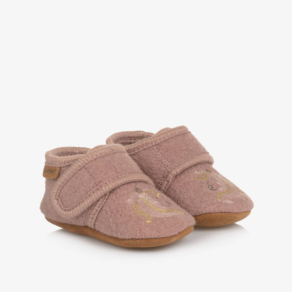 EN FANT-Girls Enchanting Pink Wool Slippers | Childrensalon Outlet