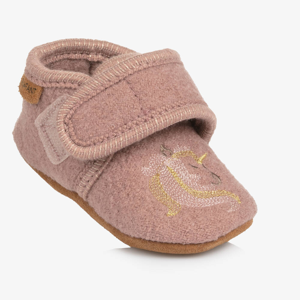 EN FANT-Girls Enchanting Pink Wool Slippers | Childrensalon Outlet