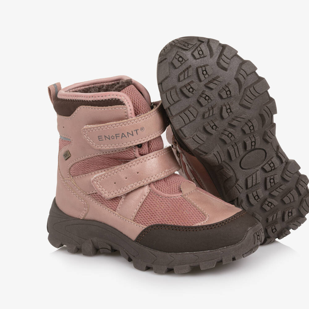 EN FANT-Girls Pink Faux Leather & Mesh Velcro Snow Boots | Childrensalon Outlet