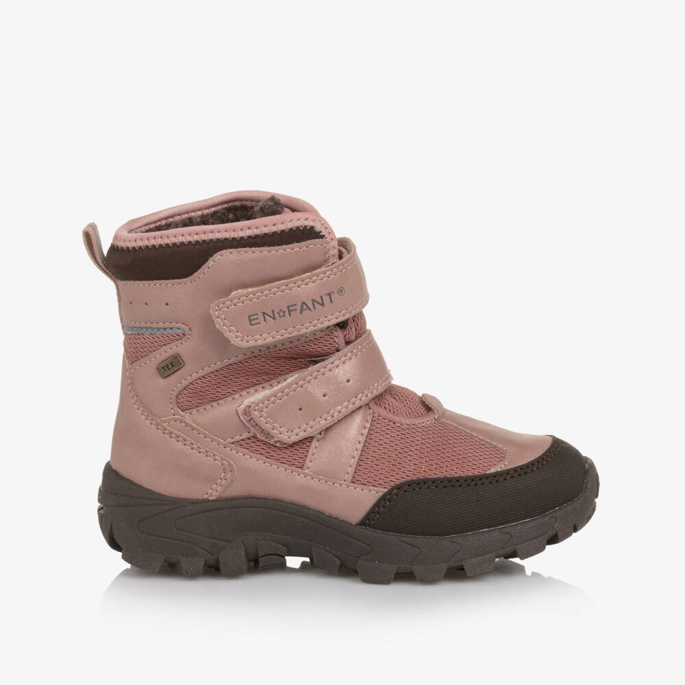 EN FANT-Girls Pink Faux Leather & Mesh Velcro Snow Boots | Childrensalon Outlet