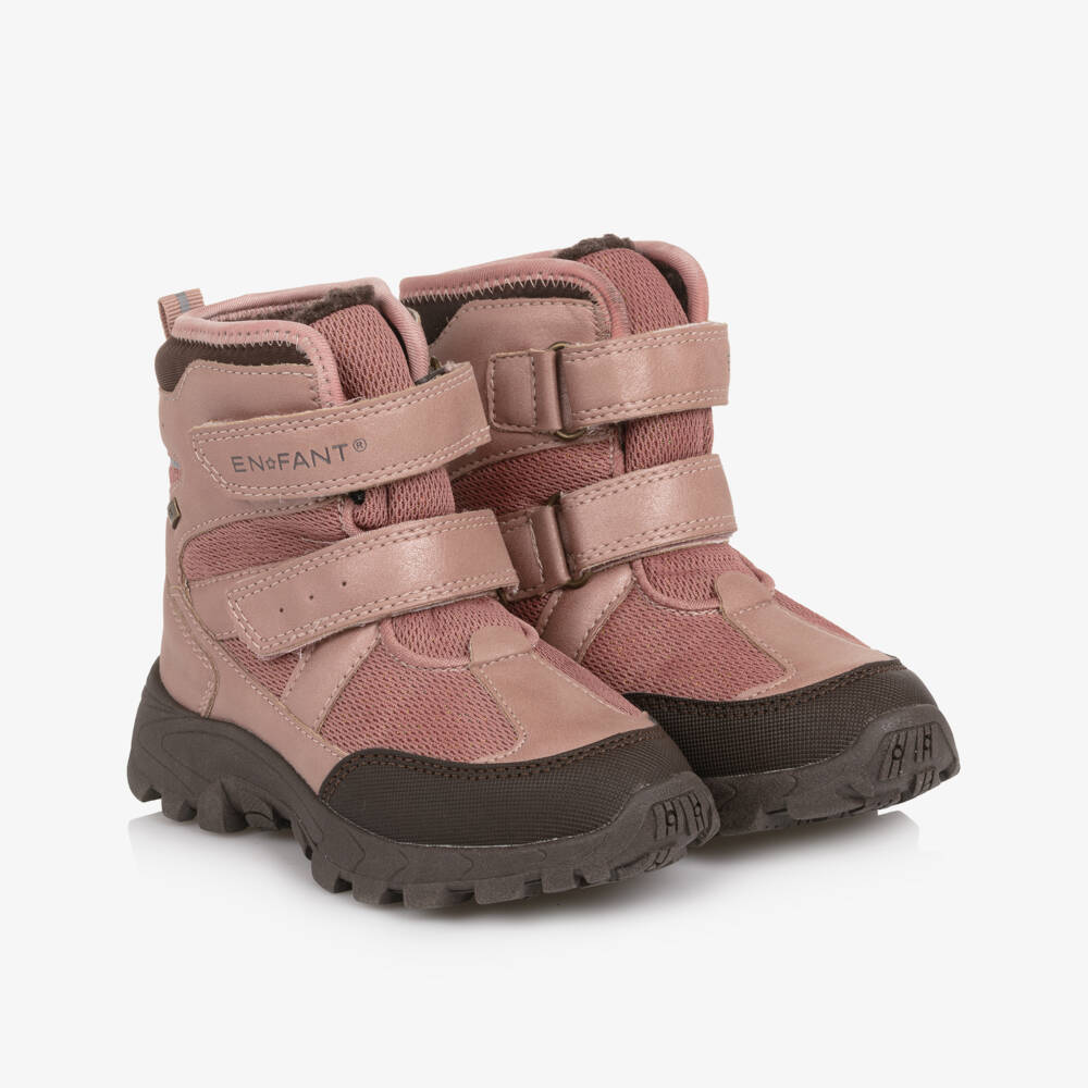 EN FANT-Girls Pink Faux Leather & Mesh Velcro Snow Boots | Childrensalon Outlet