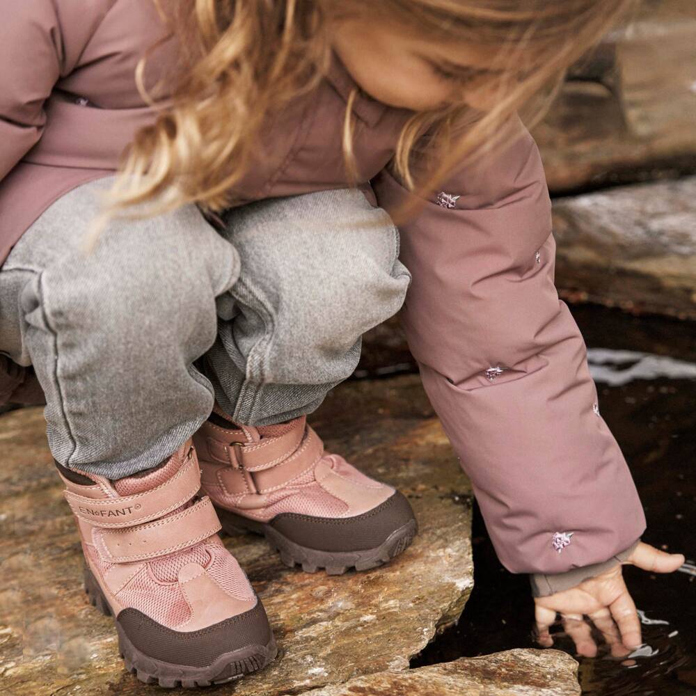 EN FANT-Girls Pink Faux Leather & Mesh Velcro Snow Boots | Childrensalon Outlet