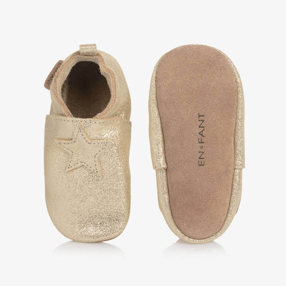 EN FANT-Gold Starry Leather Baby Slippers | Childrensalon Outlet