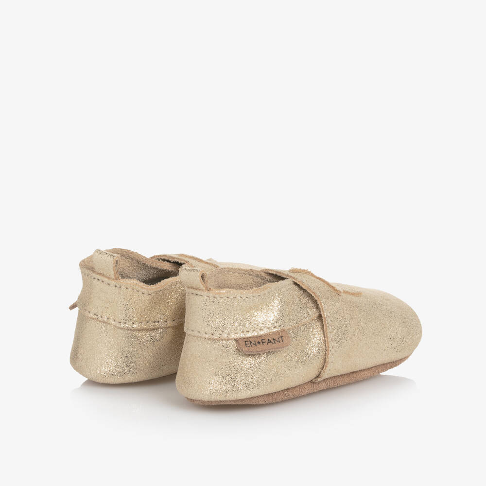 EN FANT-Gold Starry Leather Baby Slippers | Childrensalon Outlet