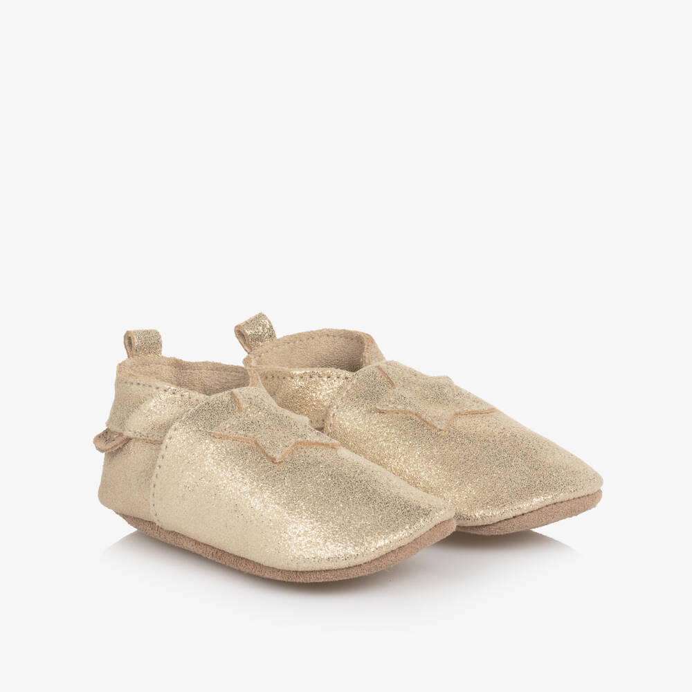 EN FANT-Gold Starry Leather Baby Slippers | Childrensalon Outlet