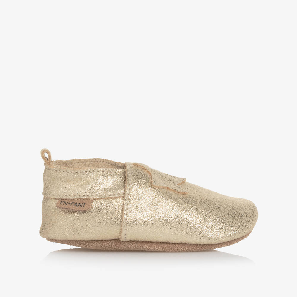 EN FANT-Gold Starry Leather Baby Slippers | Childrensalon Outlet