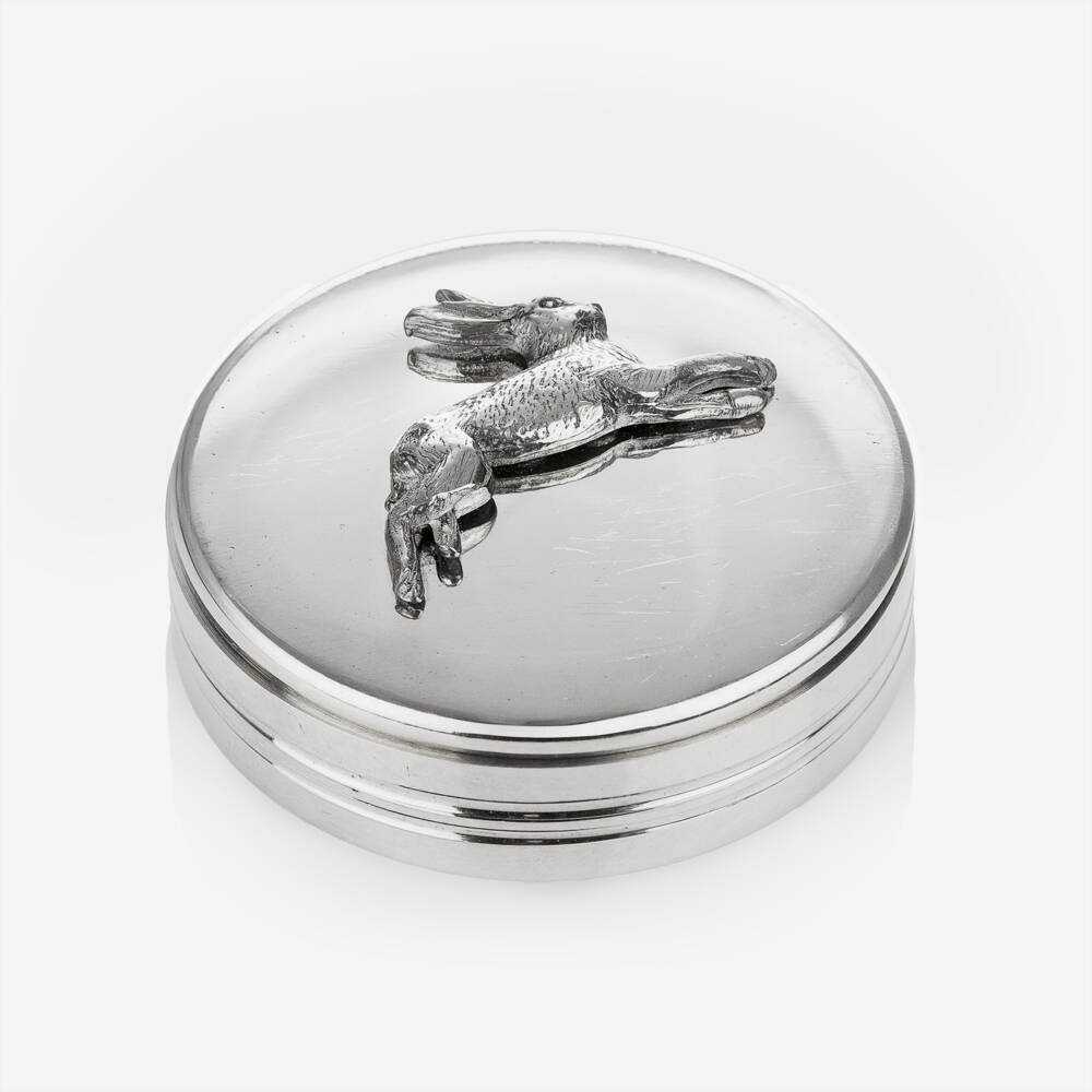 English Trousseau-Dashing Hare Pewter Keepsake Box | Childrensalon Outlet