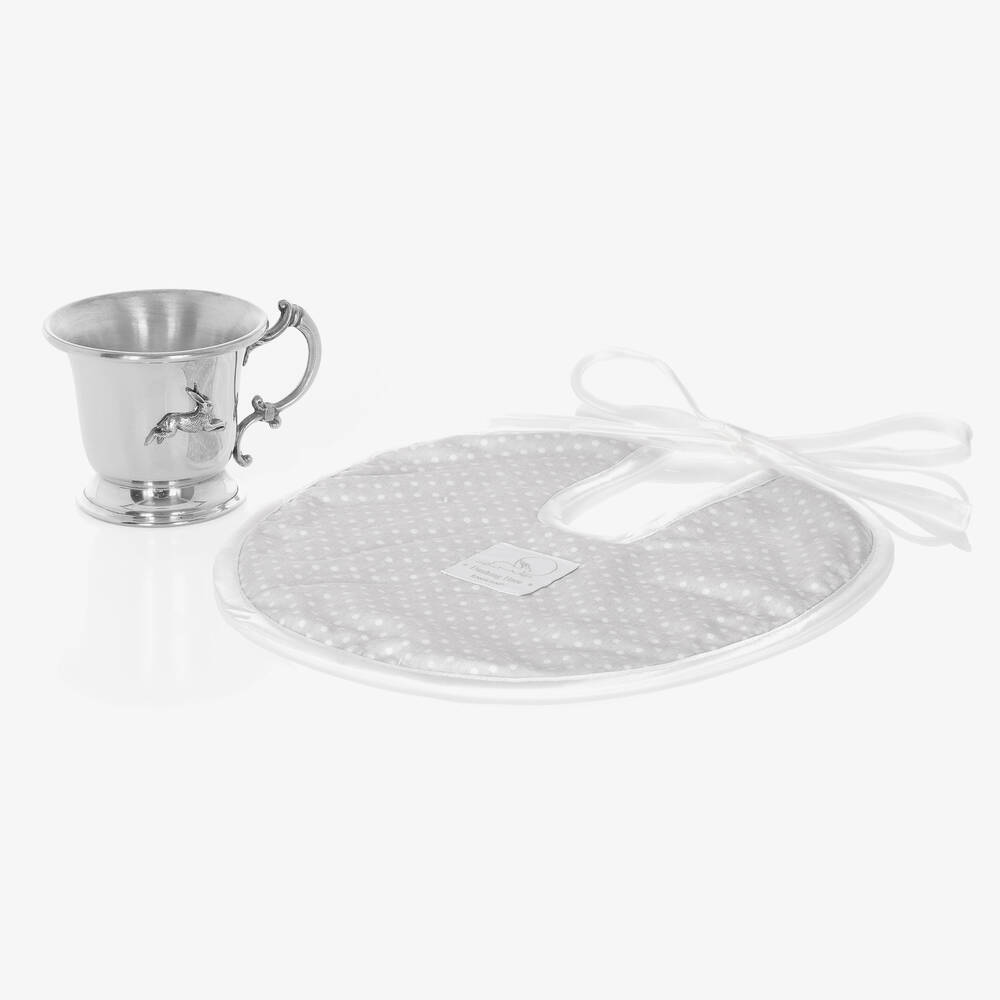 English Trousseau-Pewter Cup & Bib Baby Gift Set | Childrensalon Outlet
