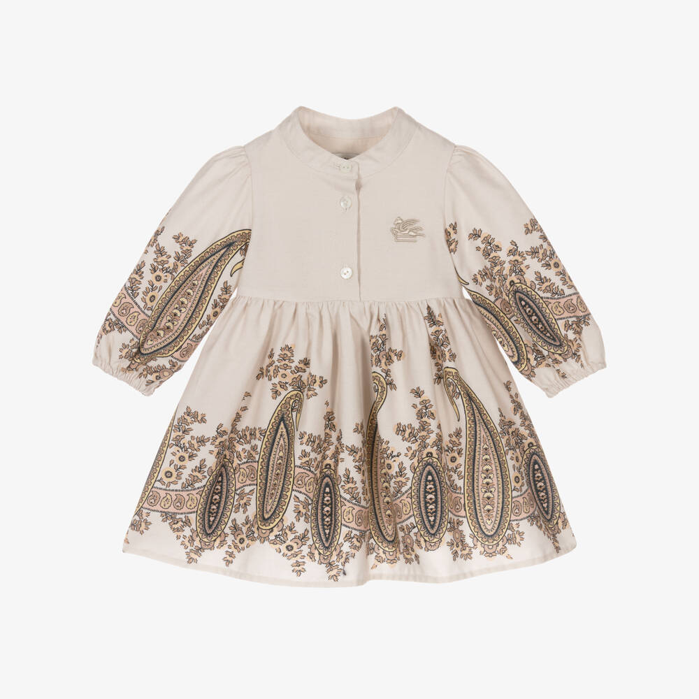 Etro-Baby Girls Beige Cotton Paisley Dress | Childrensalon Outlet