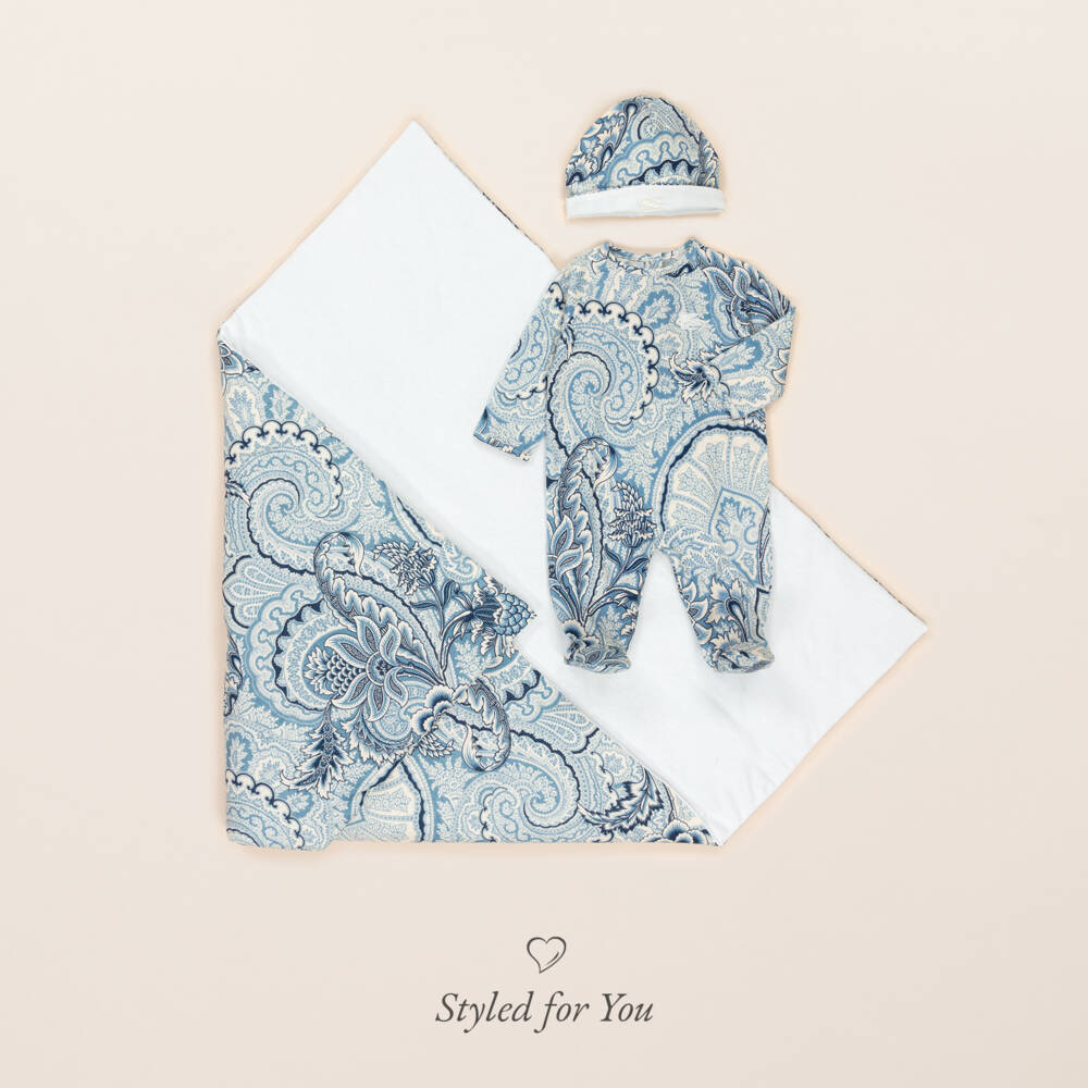 Etro-Blue Cotton Paisley Padded Blanket (80cm) | Childrensalon Outlet