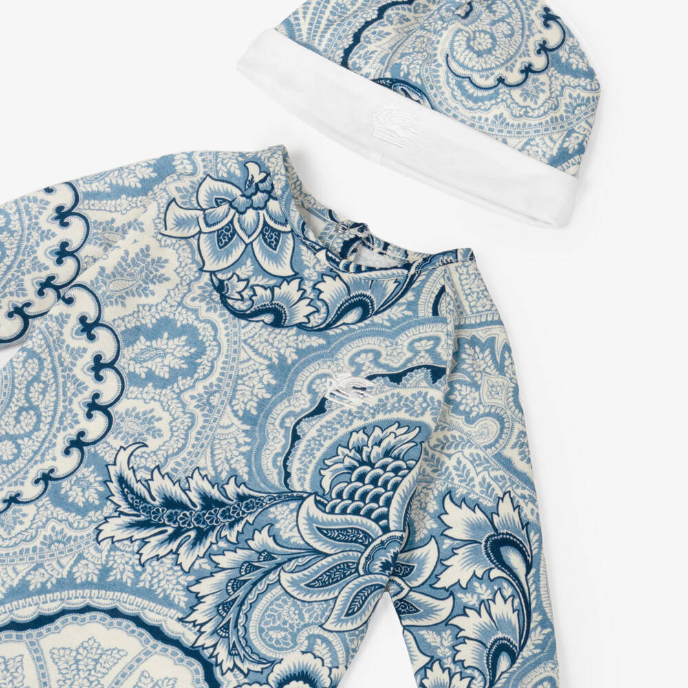 Etro-Blue Cotton Paisley Print Babysuit Gift Set | Childrensalon Outlet