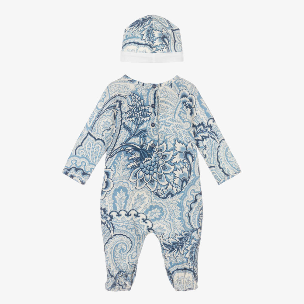 Etro-Blue Cotton Paisley Print Babysuit Gift Set | Childrensalon Outlet