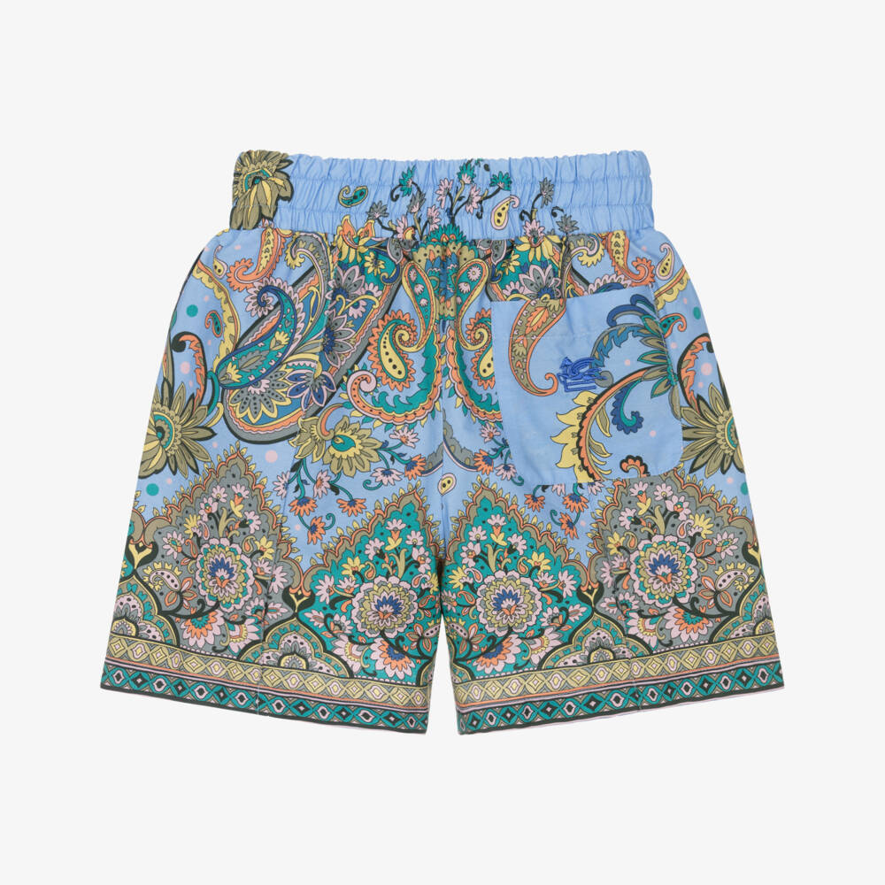 Etro-Шорты из хлопка с узором пейсли для мальчиков в лазурном цвете | Childrensalon Outlet