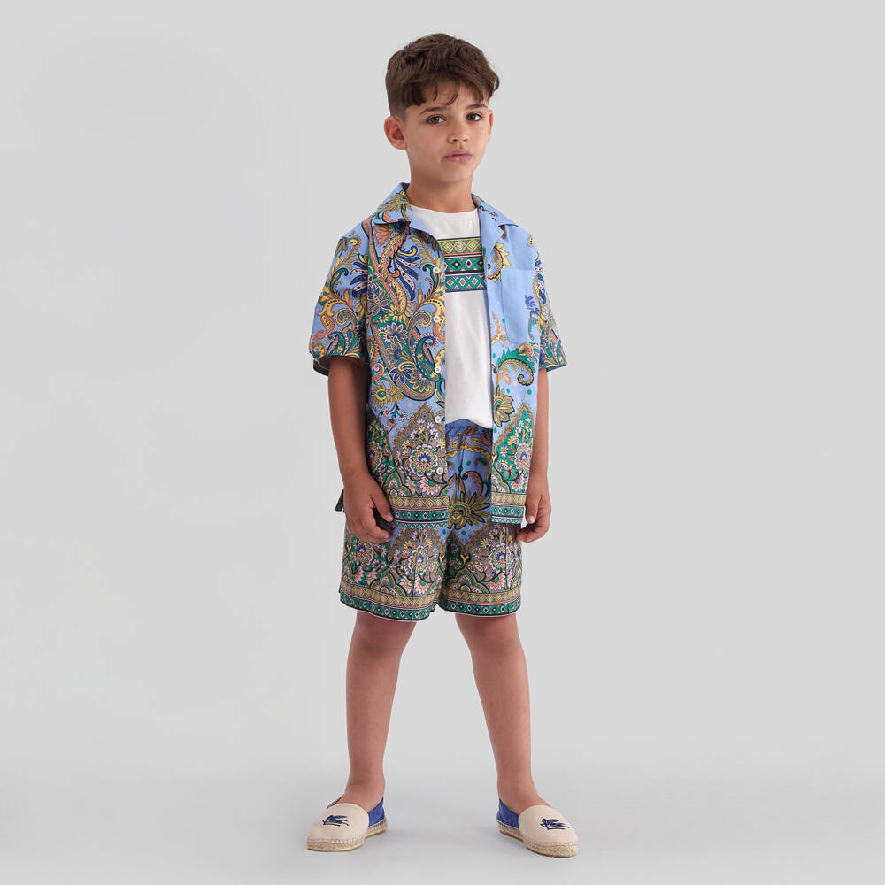 Etro-Шорты из хлопка с узором пейсли для мальчиков в лазурном цвете | Childrensalon Outlet