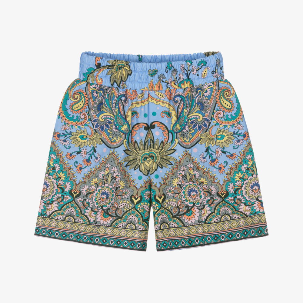 Etro-Шорты из хлопка с узором пейсли для мальчиков в лазурном цвете | Childrensalon Outlet