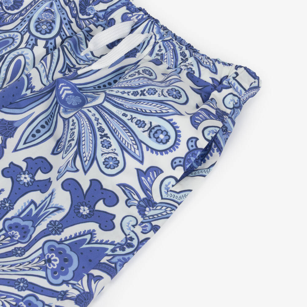 Etro-Boys Blue Cotton Paisley Drawstring Shorts | Childrensalon Outlet