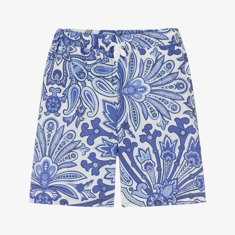 Etro-Boys Blue Cotton Paisley Drawstring Shorts | Childrensalon Outlet