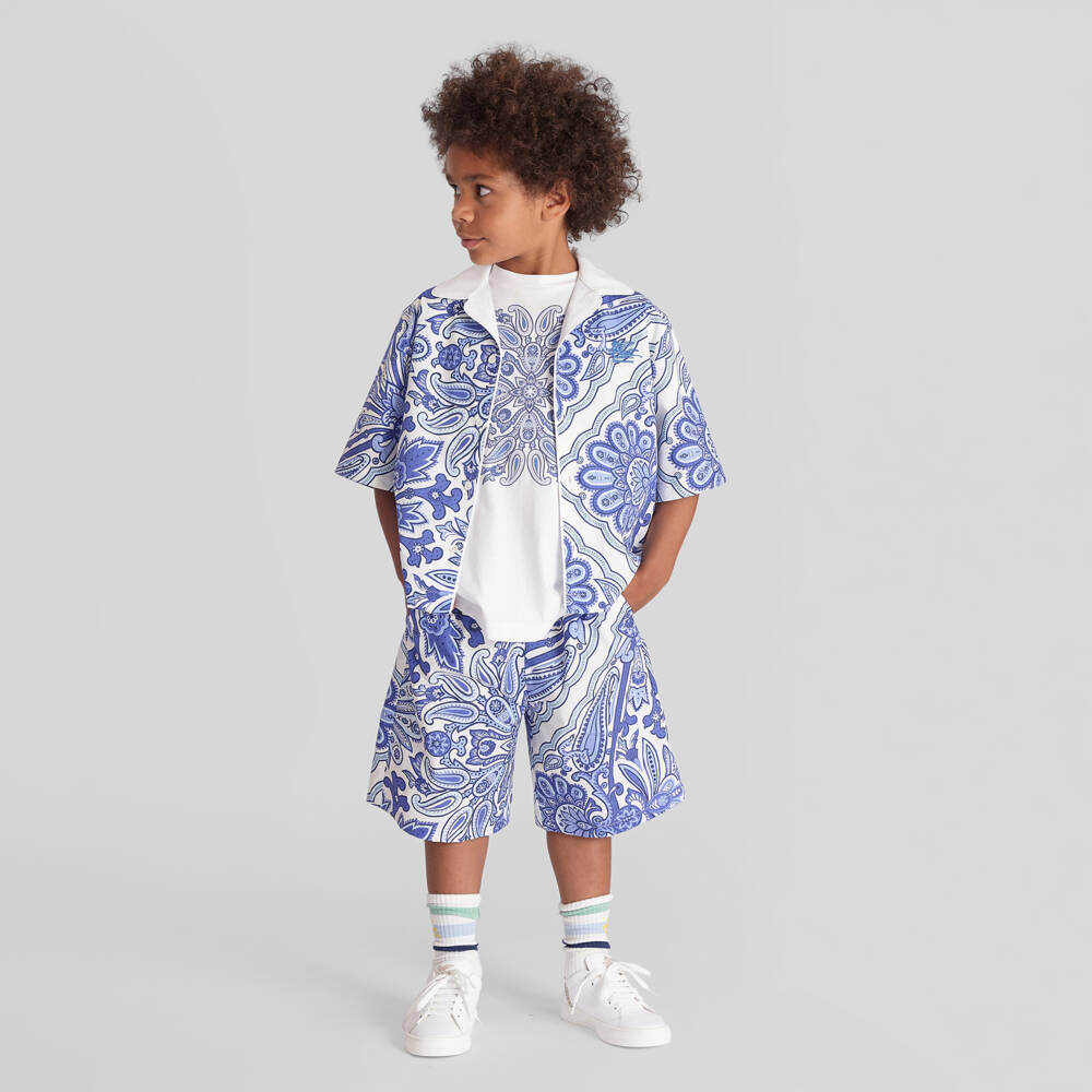 Etro-Boys Blue Cotton Paisley Drawstring Shorts | Childrensalon Outlet