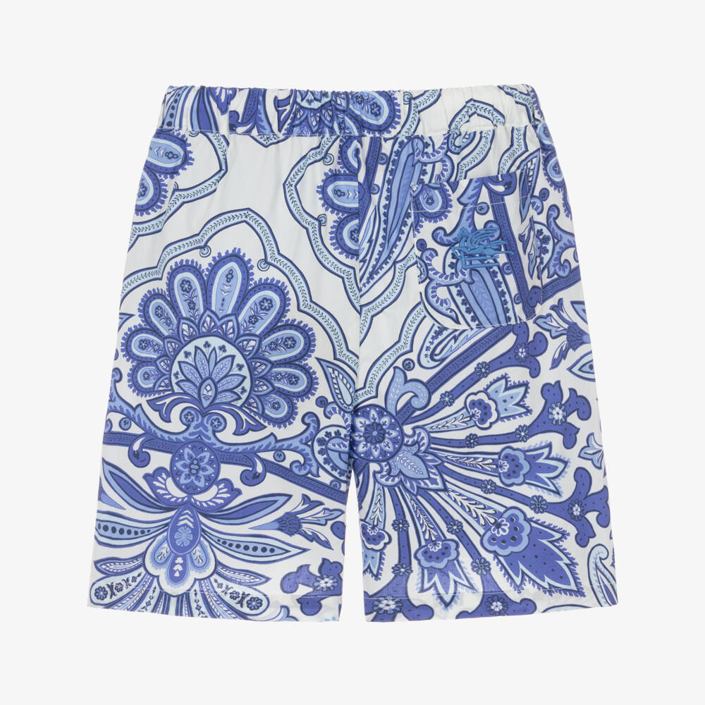 Etro-Boys Blue Cotton Paisley Drawstring Shorts | Childrensalon Outlet