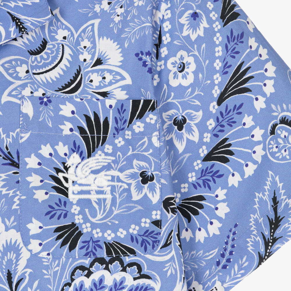 Boys Blue Floral Paisley Cotton Shirt | Childrensalon Outlet