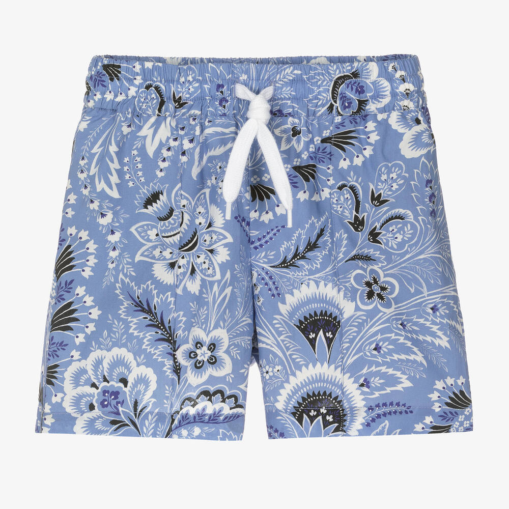 Etro-Boys Blue Floral Paisley Print Cotton Shorts | Childrensalon Outlet