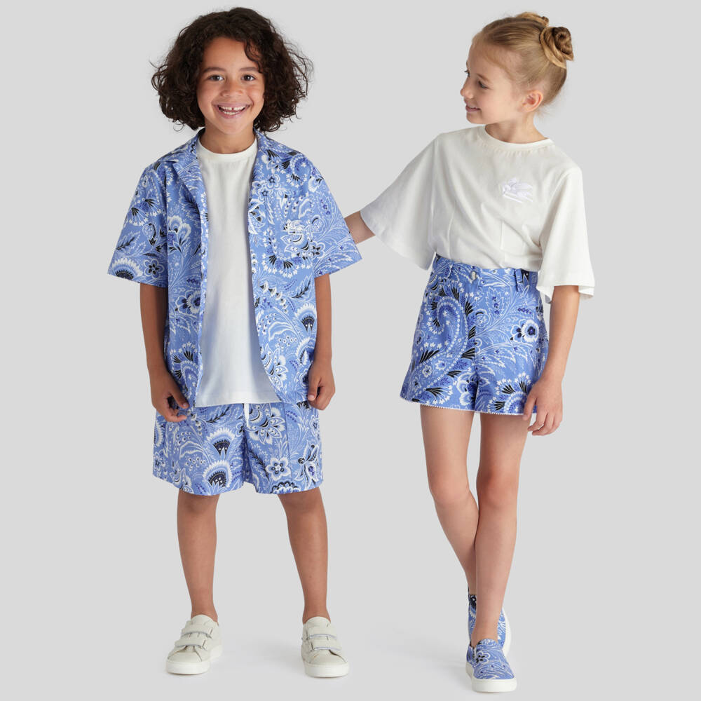 Boys Blue Floral Paisley Print Cotton Shorts | Childrensalon