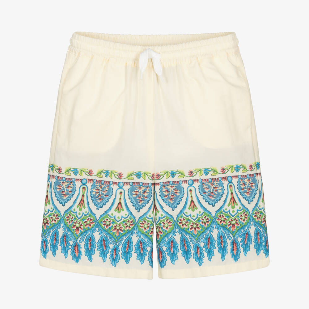 Etro-Boys Ivory & Blue Cotton Logo Shorts | Childrensalon Outlet