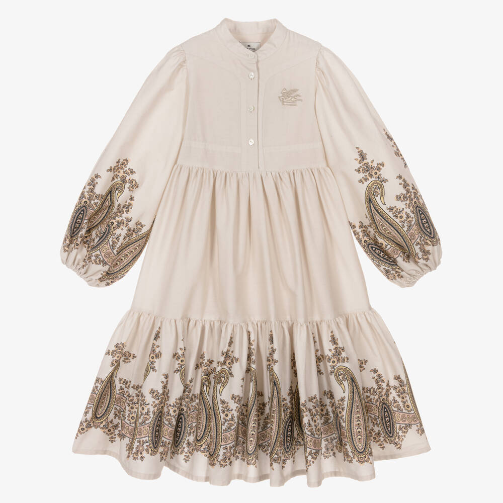 Etro-Girls Beige Cotton Paisley Dress | Childrensalon Outlet
