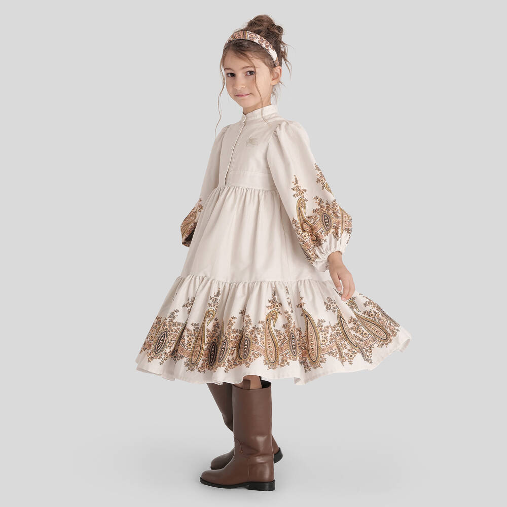 Etro-Girls Beige Cotton Paisley Dress | Childrensalon Outlet