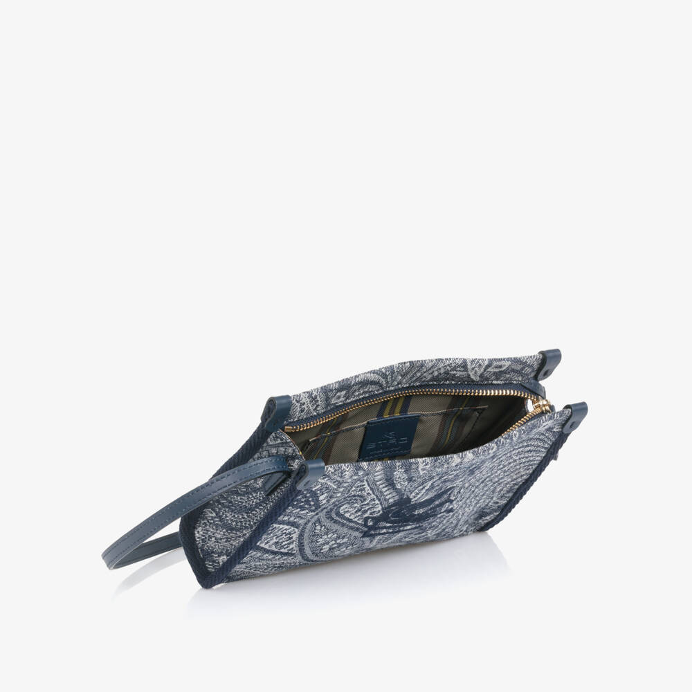 Etro-Girls Blue Cotton Paisley Shoulder Bag with Pegaso Logo (21cm) | Childrensalon Outlet
