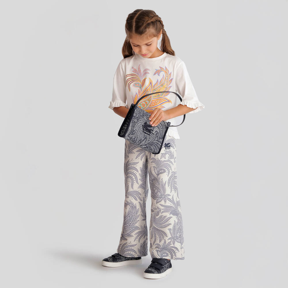 Etro-Girls Blue Cotton Paisley Shoulder Bag with Pegaso Logo (21cm) | Childrensalon Outlet