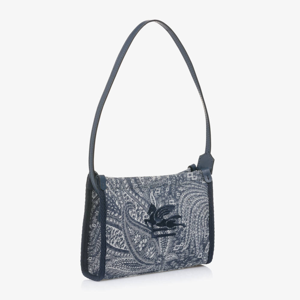 Etro-Girls Blue Cotton Paisley Shoulder Bag with Pegaso Logo (21cm) | Childrensalon Outlet