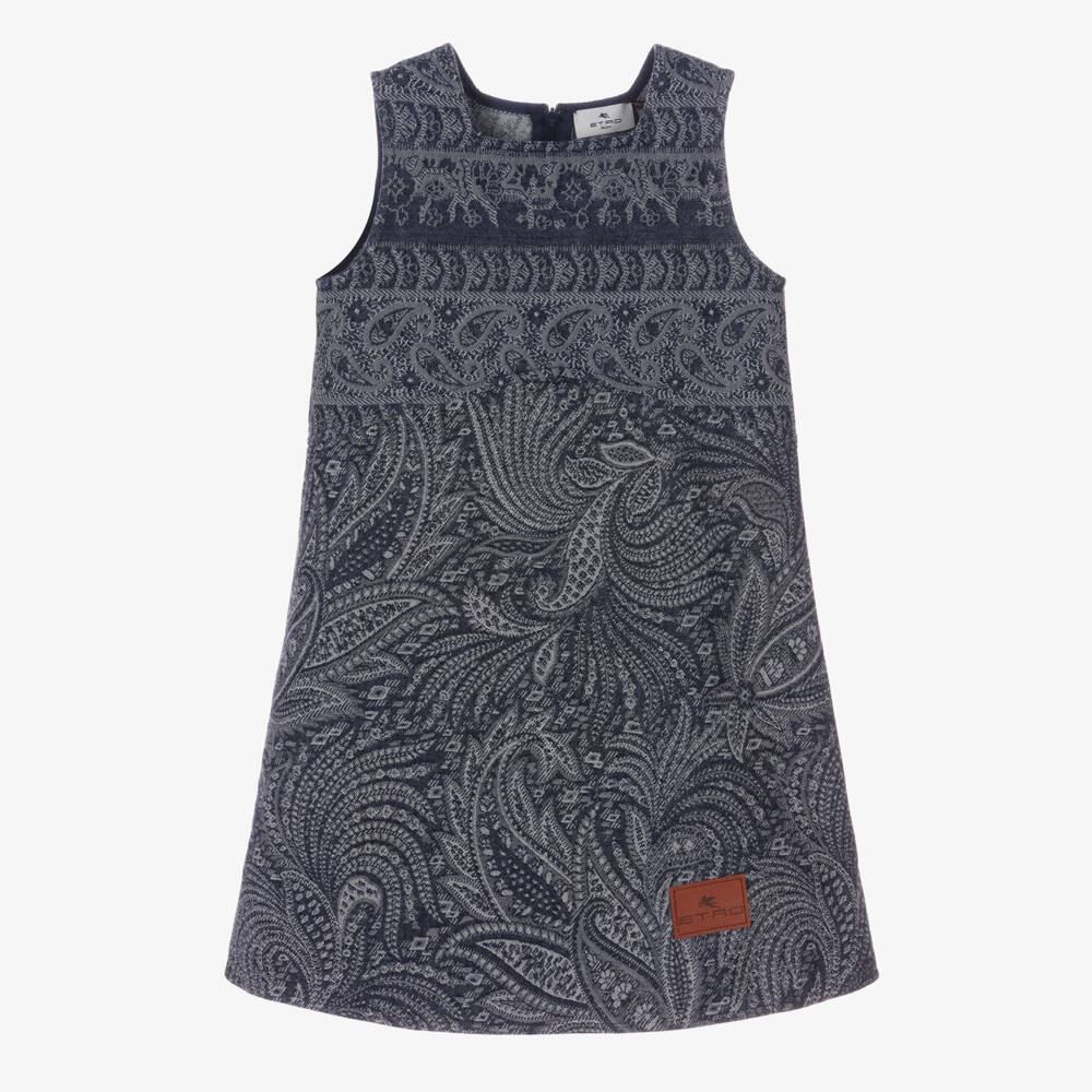 Etro-Girls Blue Jacquard Paisley Denim Dress | Childrensalon Outlet