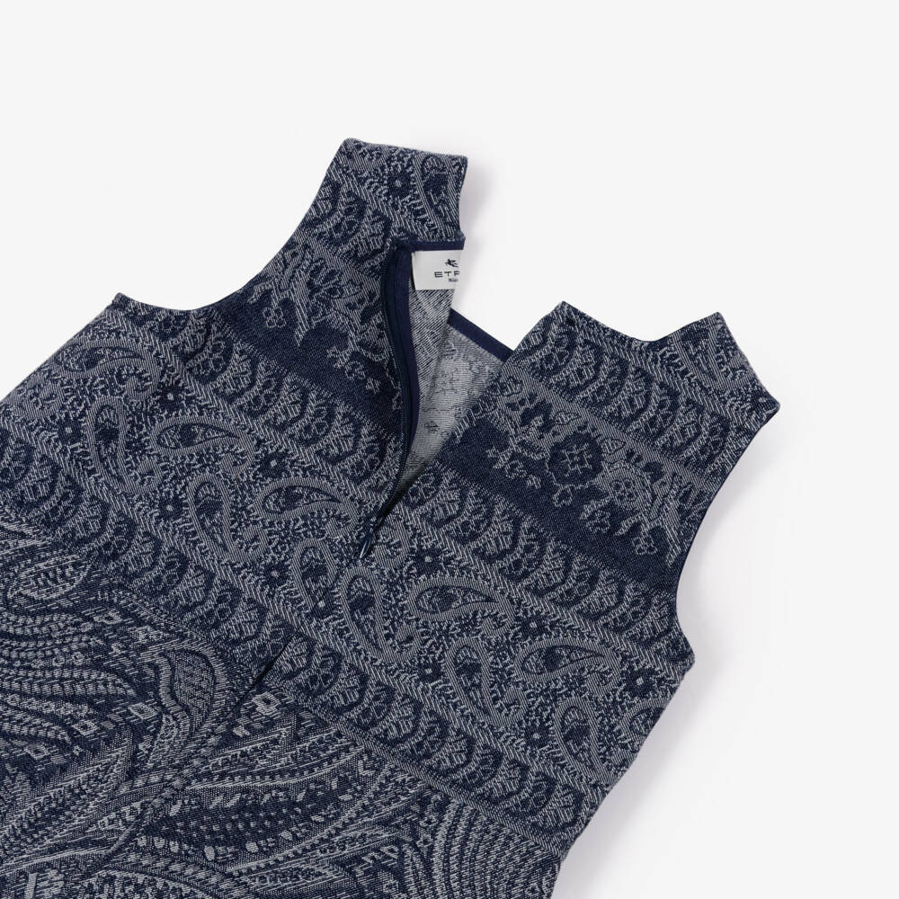 Etro-Girls Blue Jacquard Paisley Denim Dress | Childrensalon Outlet