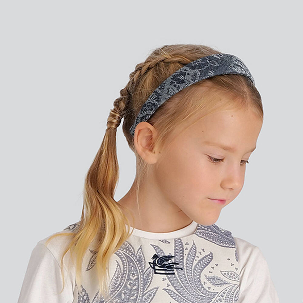 Etro-Girls Blue Paisley Jacquard Cotton Hairband | Childrensalon Outlet