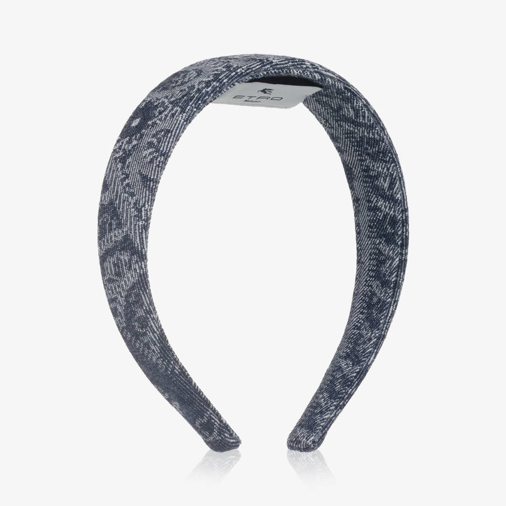 Etro-Girls Blue Paisley Jacquard Cotton Hairband | Childrensalon Outlet