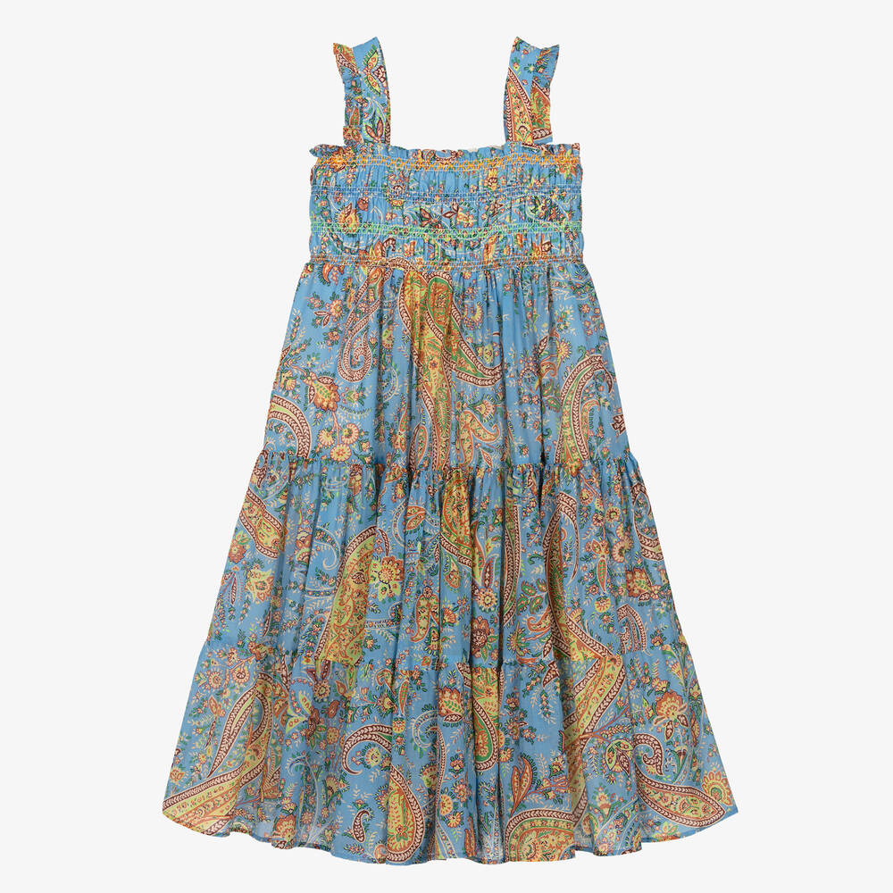 Etro-Girls Blue Paisley Print Cotton Dress | Childrensalon Outlet