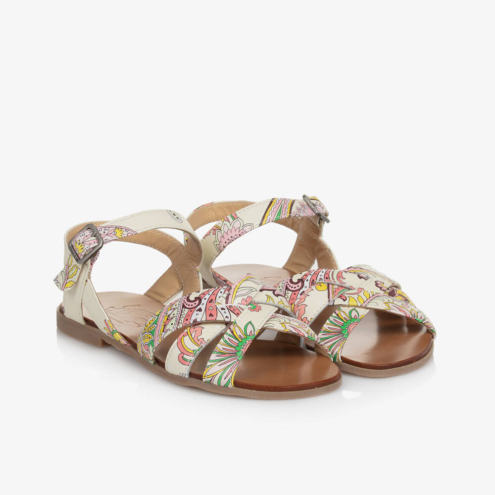 Etro-Girls Creamy Leather Paisley Shoes | Childrensalon Outlet